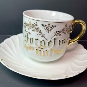 Antique German Porcelain Mustache Cup & Saucer Made In Germany Victorian Style